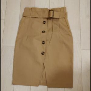 H&M tan pencil skirt with front button detail